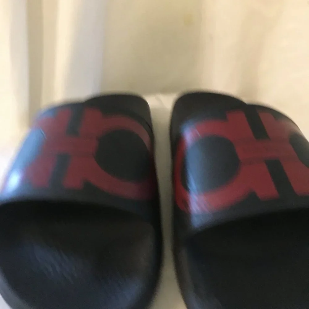 Salvatore Ferragamo Black and Red Slide Sandals